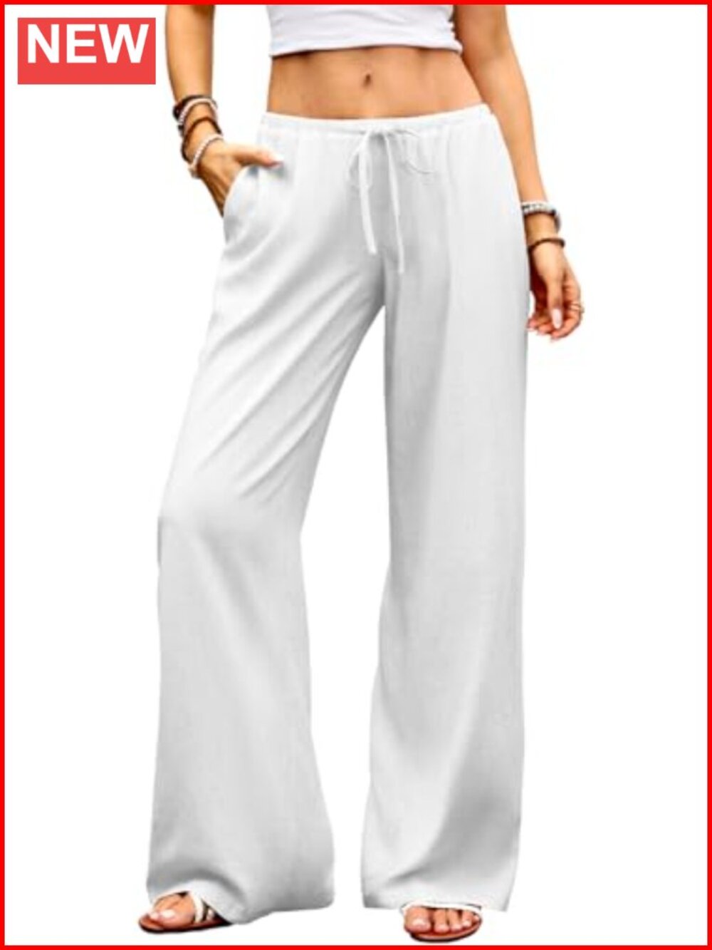 Women Low Rise Wide Leg Linen Pants Baggy Flowy Palazzo Trousers